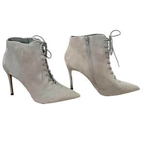 Something Navy Grey Soft Suede Lace-up Pointy Toe Boots Booties Shoes Sz 9 $200